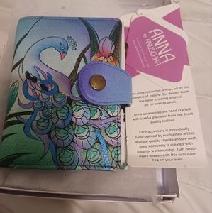 Anuschka, "Anna" beautiful peacock wallet.  Handpainted wearable art. New w/tags
